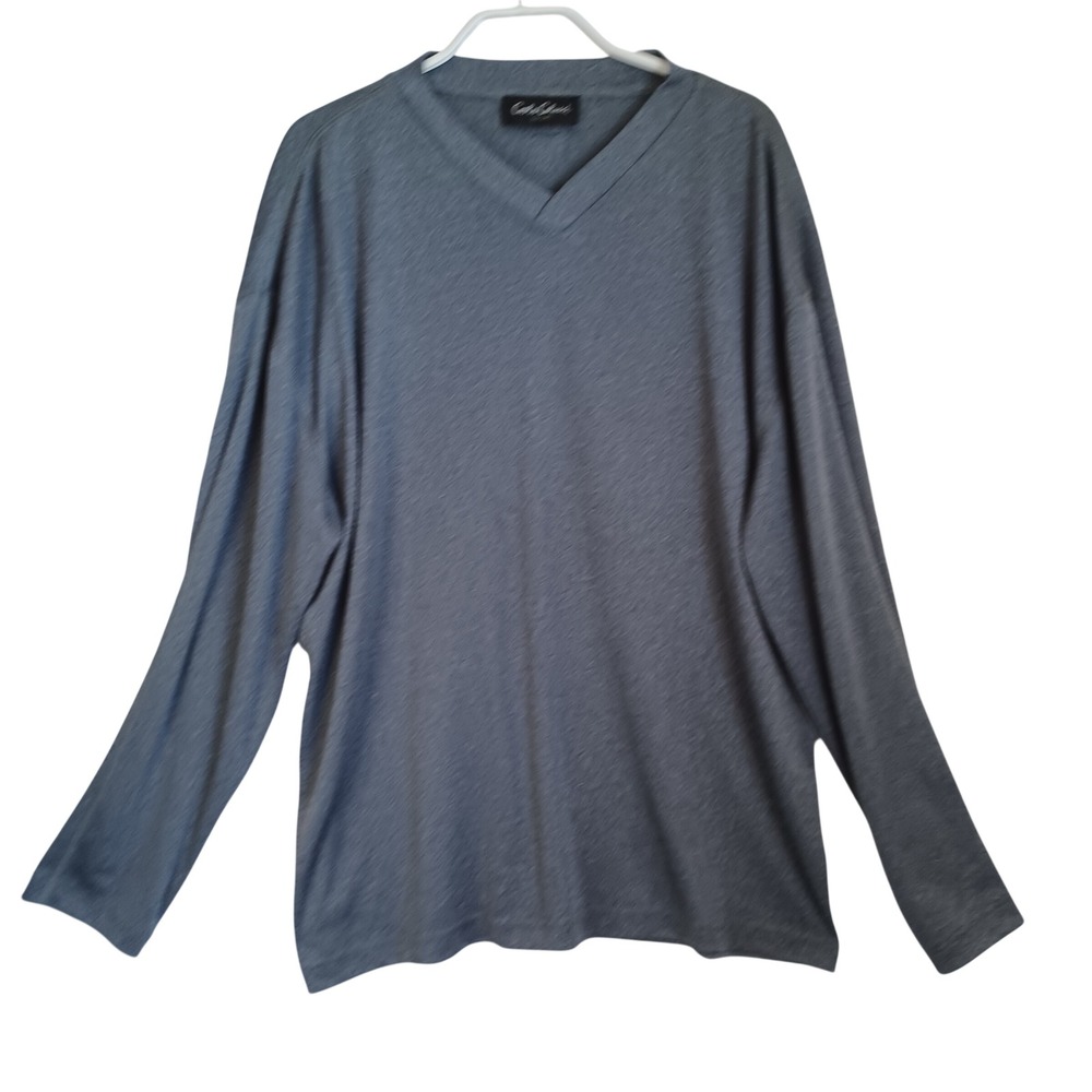 Carlo Colucci Sport Mens V-Neck Long Sleeve Shirt Grey Micropolyester Stretch M